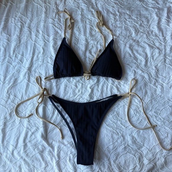 SHEIN Navy with Tan String and Tie-Dye Pink and Purple Bikini Bundle of 2 - Picture 8 of 13